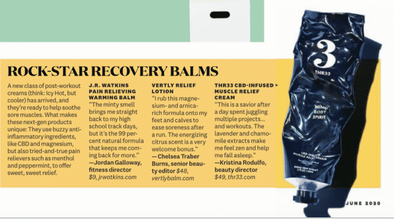 A newspaper article about recovery balms