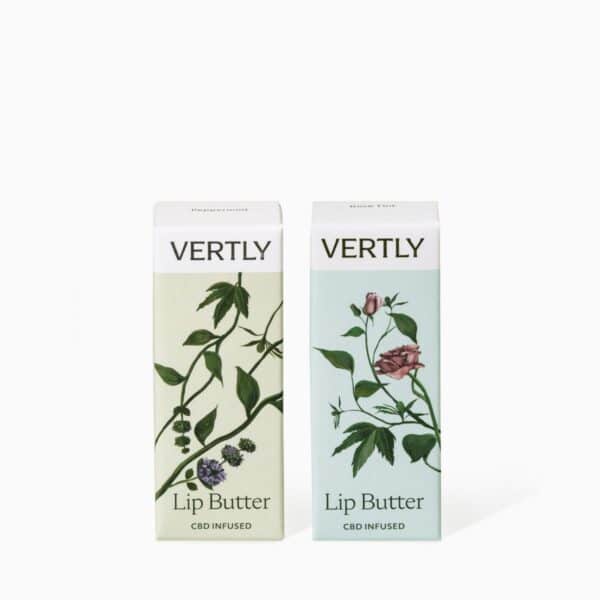 Two packages of vertly lip balms are shown.